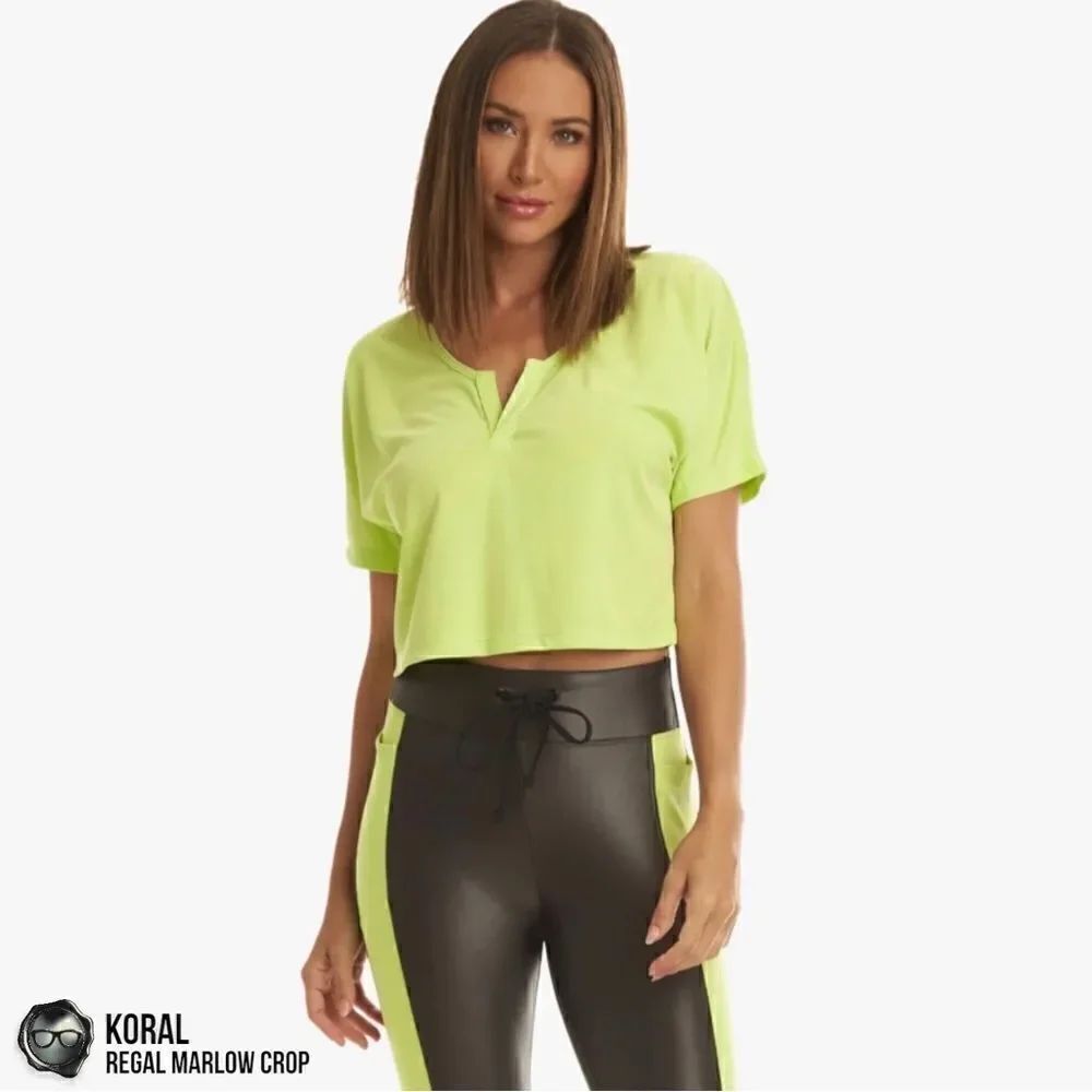 KORAL REGAL MARLOW CROP TOP IN CITRINA NEON YELLOW GREEN WORKOUT TEE SIZE SMALL